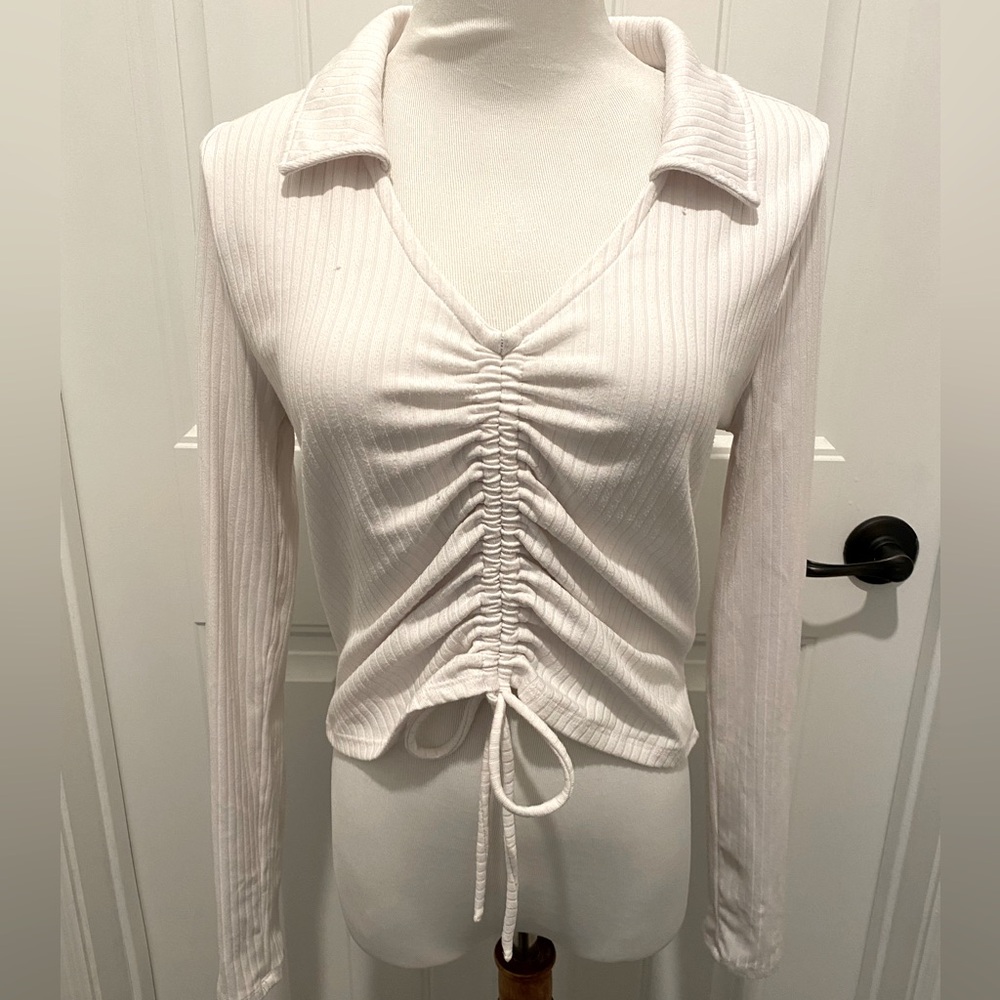 Juniors Planet Gold tight fitting collared crop tops